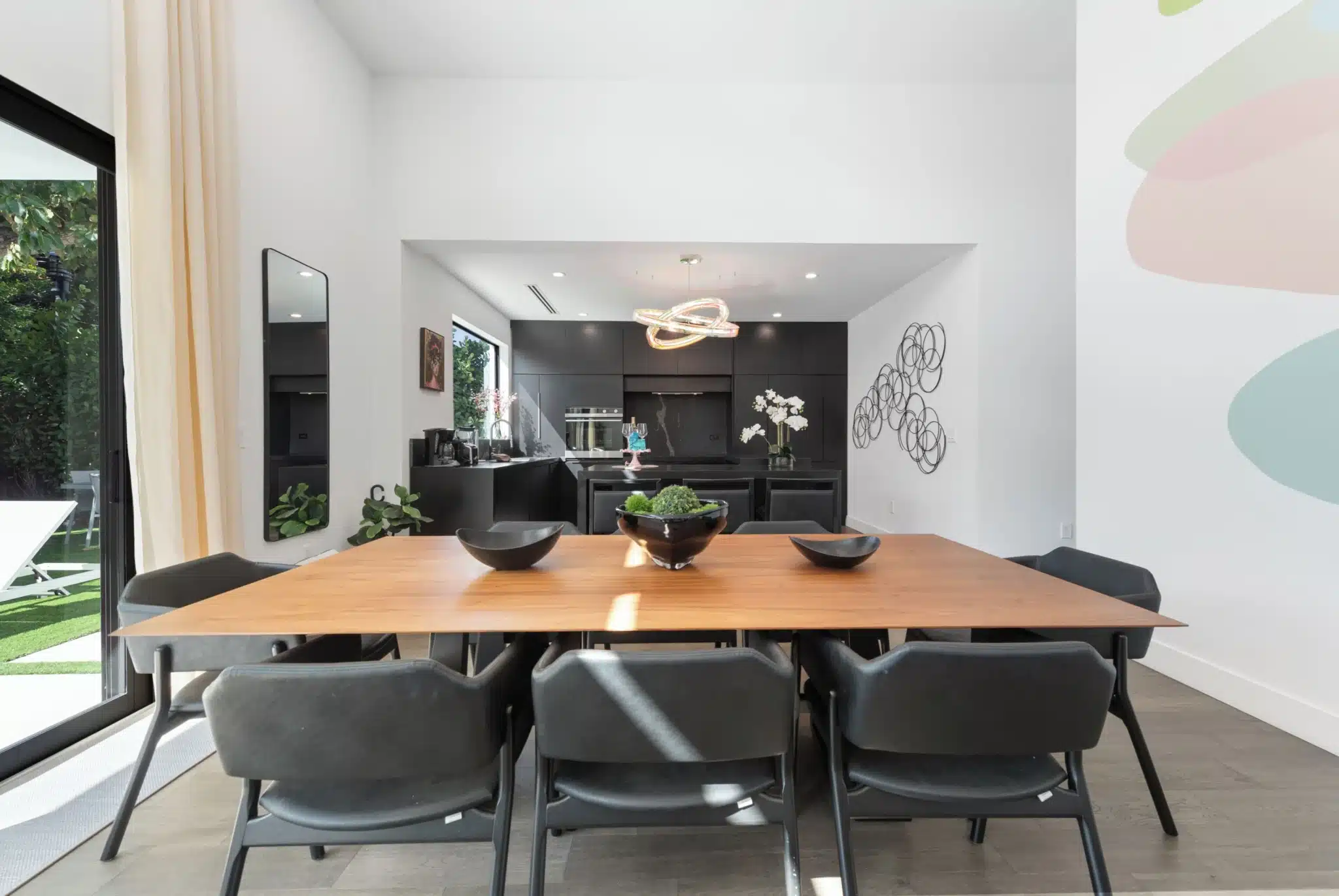 Open-plan dining room at a Design District villa, among top Miami neighborhoods for group stays