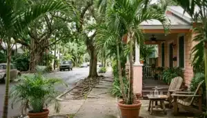 Quiet Coconut Grove porch with two chairs, a calm base for a Miami for couples trip away from South Beach
